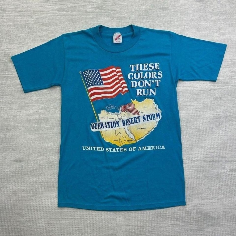 Vintage Operation Desert Storm Shirt Adult M Blue US Military Colors Don't Run